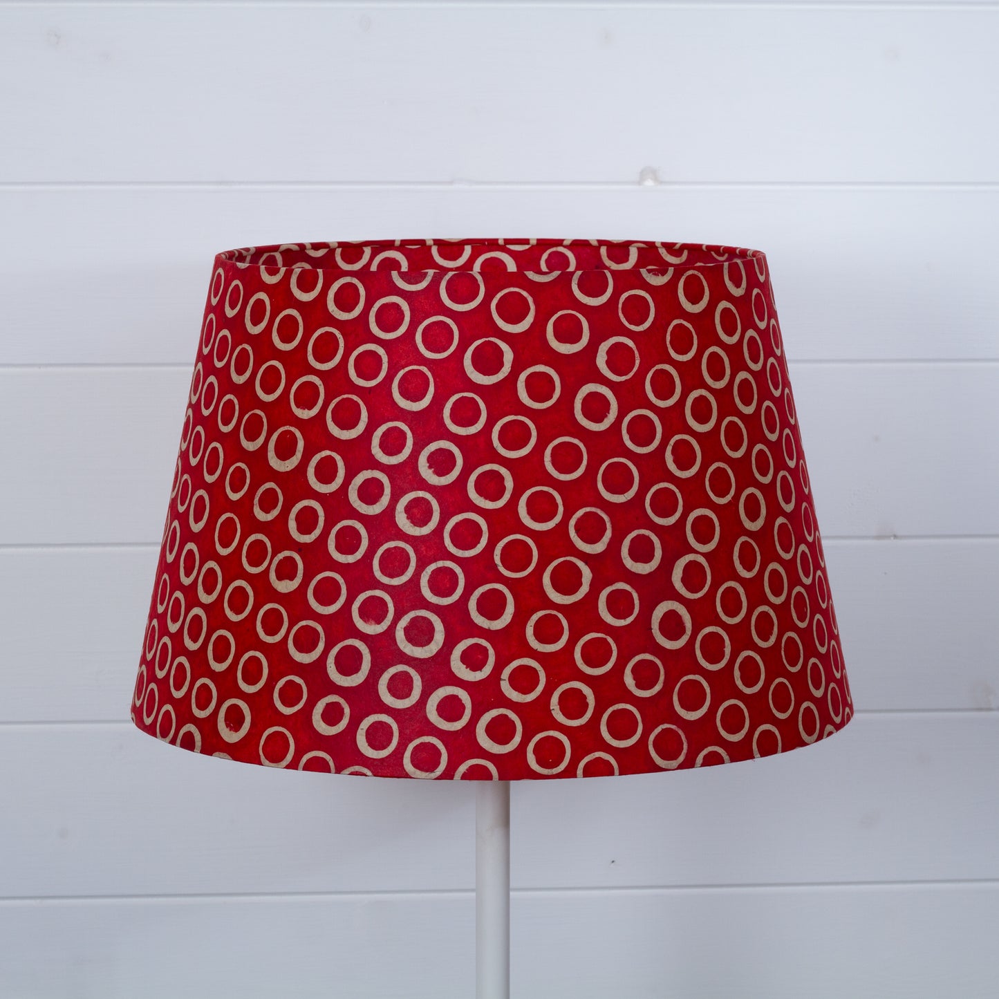 Conical Lamp Shade P83 - Batik Red Circles, 30cm(top) x 40cm(bottom) x 25cm(height)