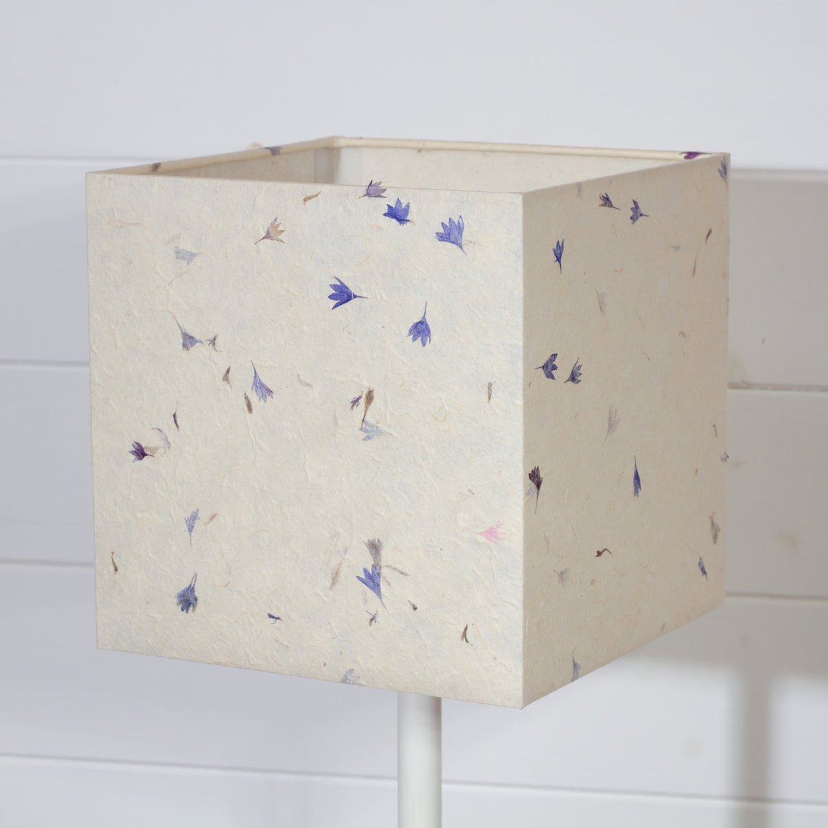 Square Lamp Shade - P34 - Cornflower Petals on Natural Lokta, 20cm(w) x 20cm(h) x 20cm(d)