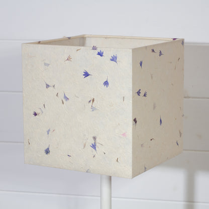 Square Lamp Shade - P34 - Cornflower Petals on Natural Lokta, 20cm(w) x 20cm(h) x 20cm(d)