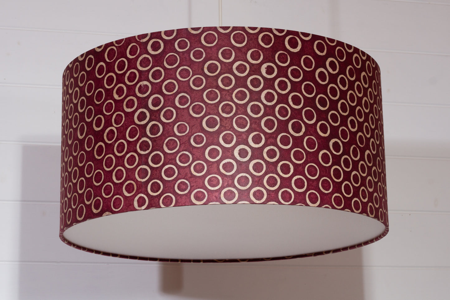 Drum Lamp Shade - P73 - Batik Cranberry Circles, 50cm(d) x 25cm(h)
