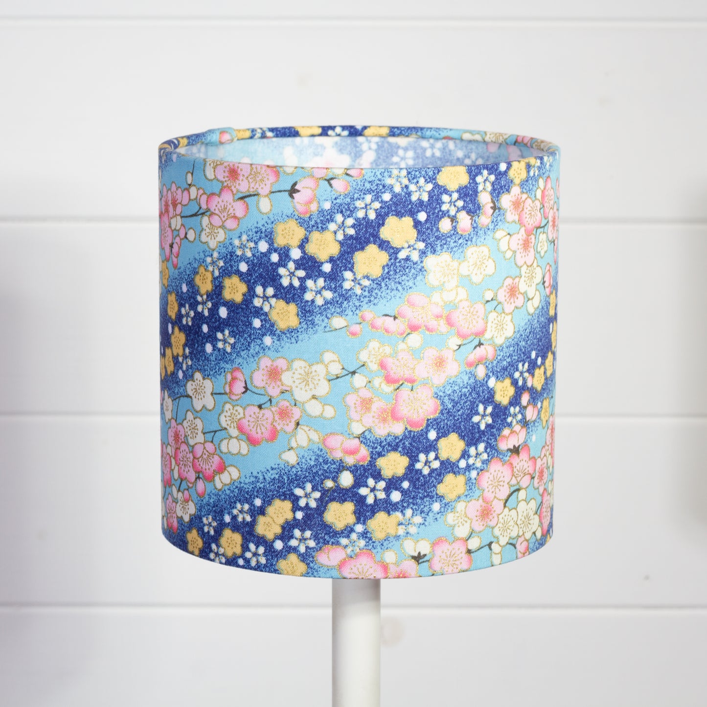 Drum Lamp Shade - F120 ~ Cherry Blossom Blues Fabric, 15cm(diameter)