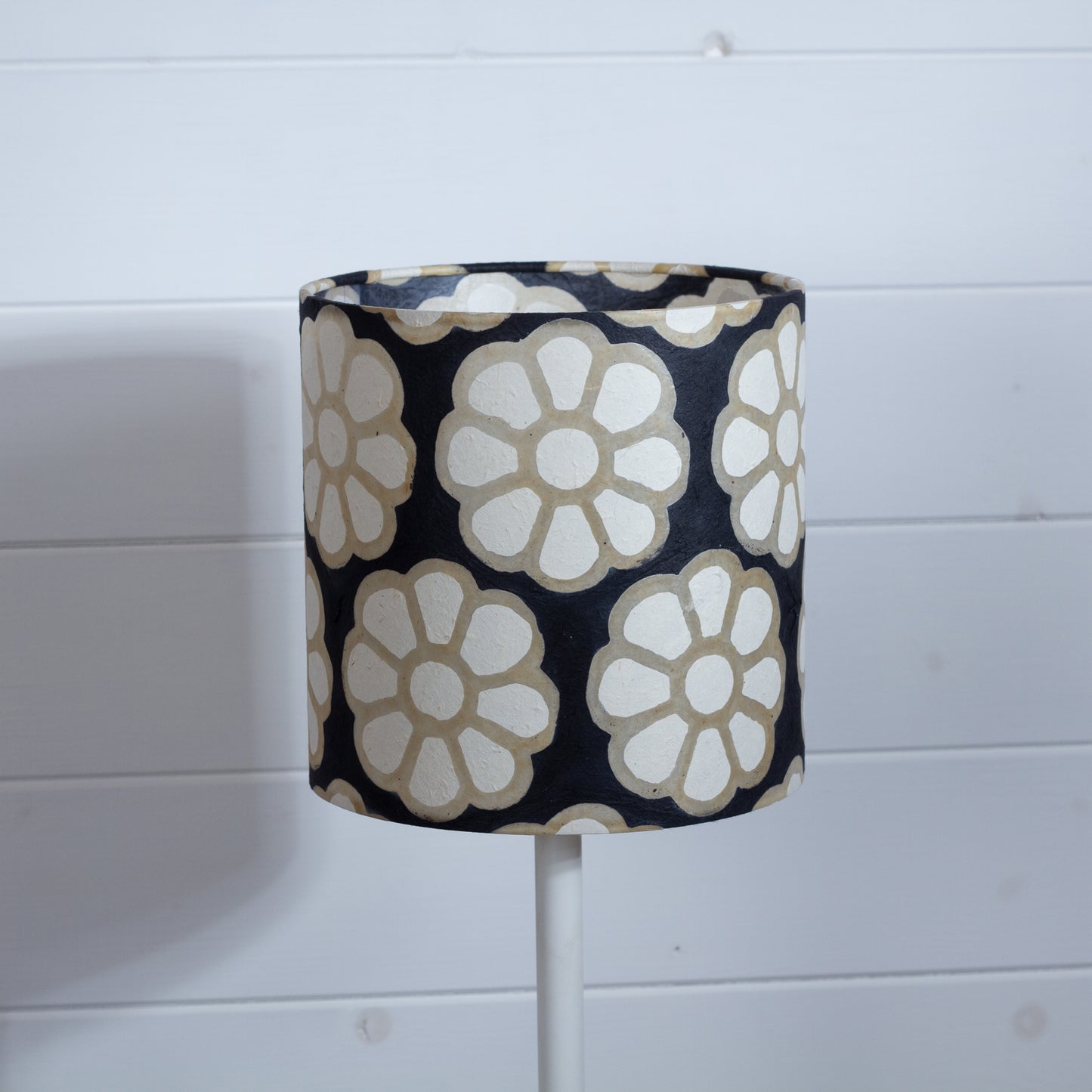 Drum Lamp Shade - P24 -Batik Big Flower on Black, 20cm(d) x 20cm(h)