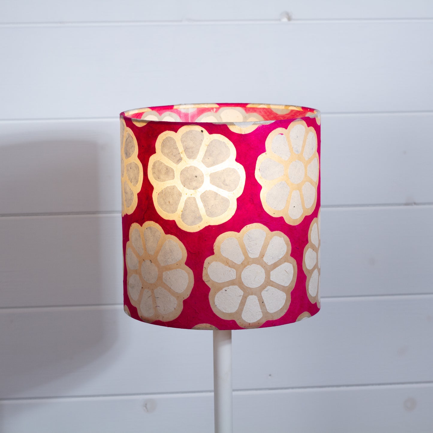 Drum Lamp Shade - P22 - Batik Big Flower on Hot Pink, 20cm(d) x 20cm(h)