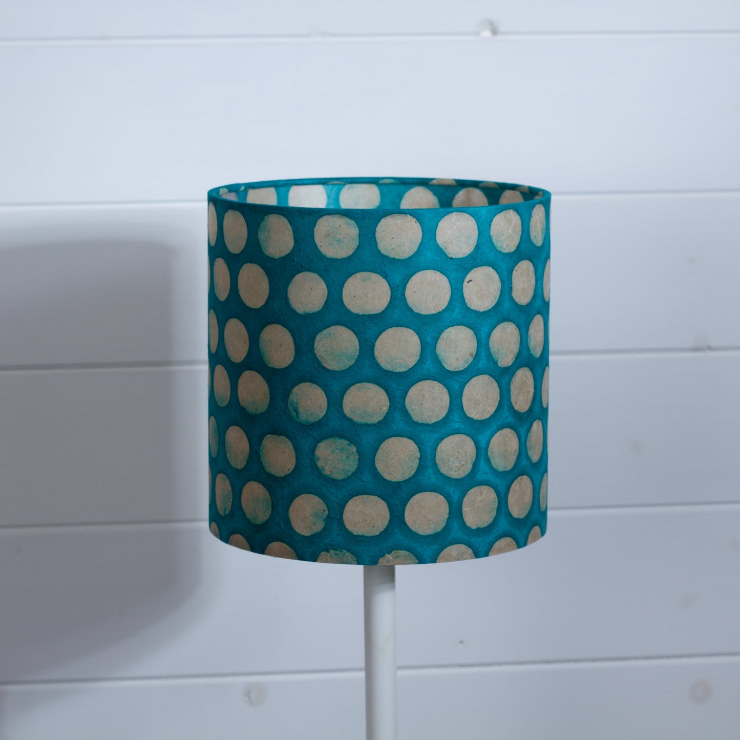 Drum Lamp Shade - P97 - Batik Dots on Cyan, 20cm(d) x 20cm(h)