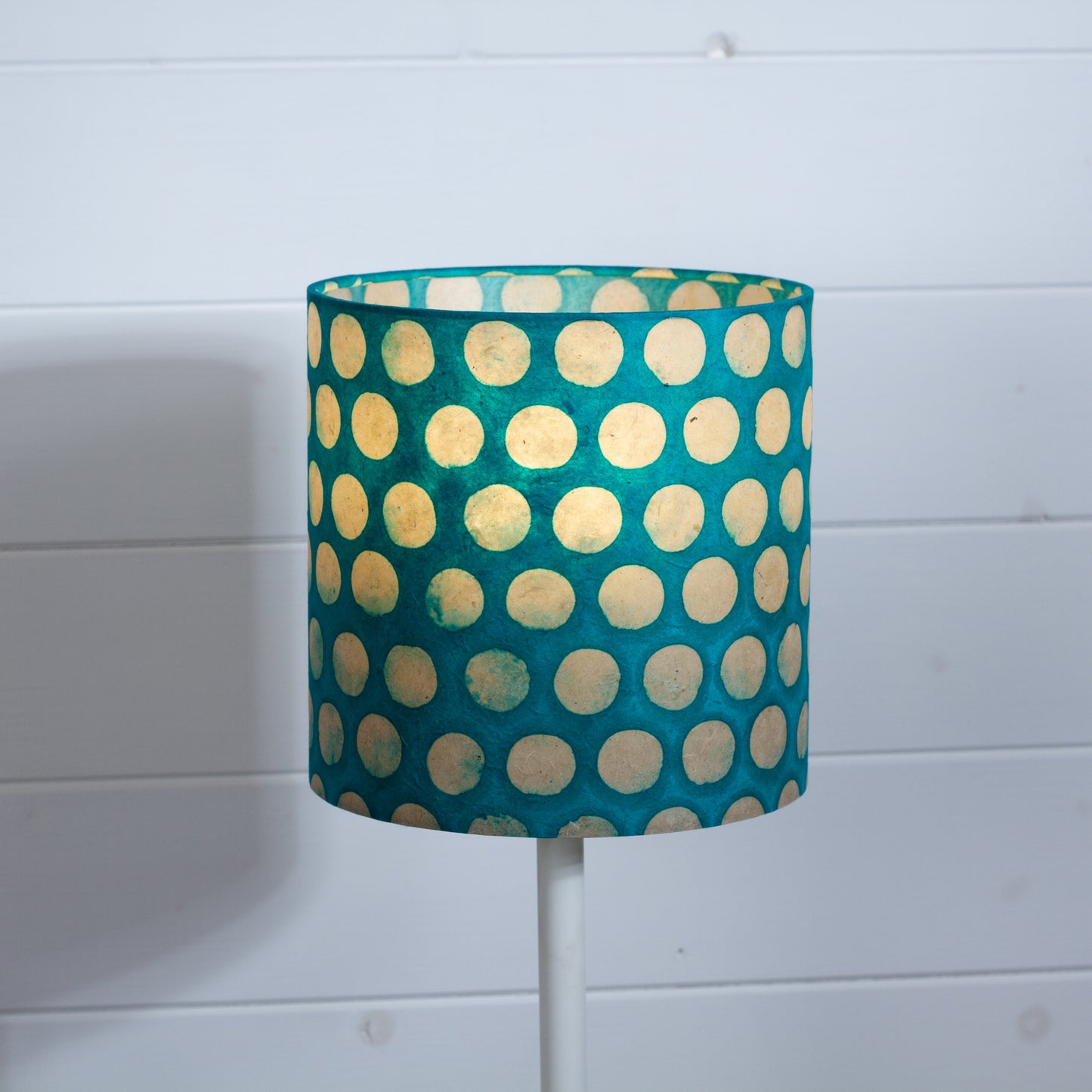 Drum Lamp Shade - P97 - Batik Dots on Cyan, 20cm(d) x 20cm(h)