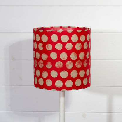 Drum Lamp Shade - P84 ~ Batik Dots on Red, 20cm(d) x 20cm(h)