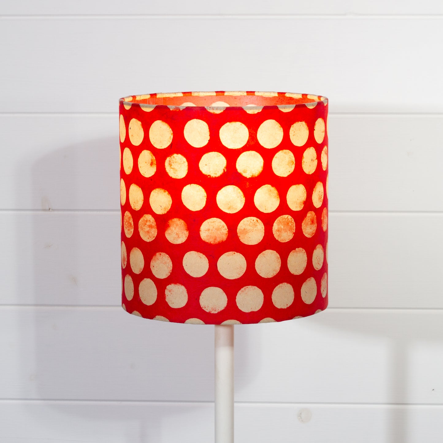 Drum Lamp Shade - P84 ~ Batik Dots on Red, 20cm(d) x 20cm(h)