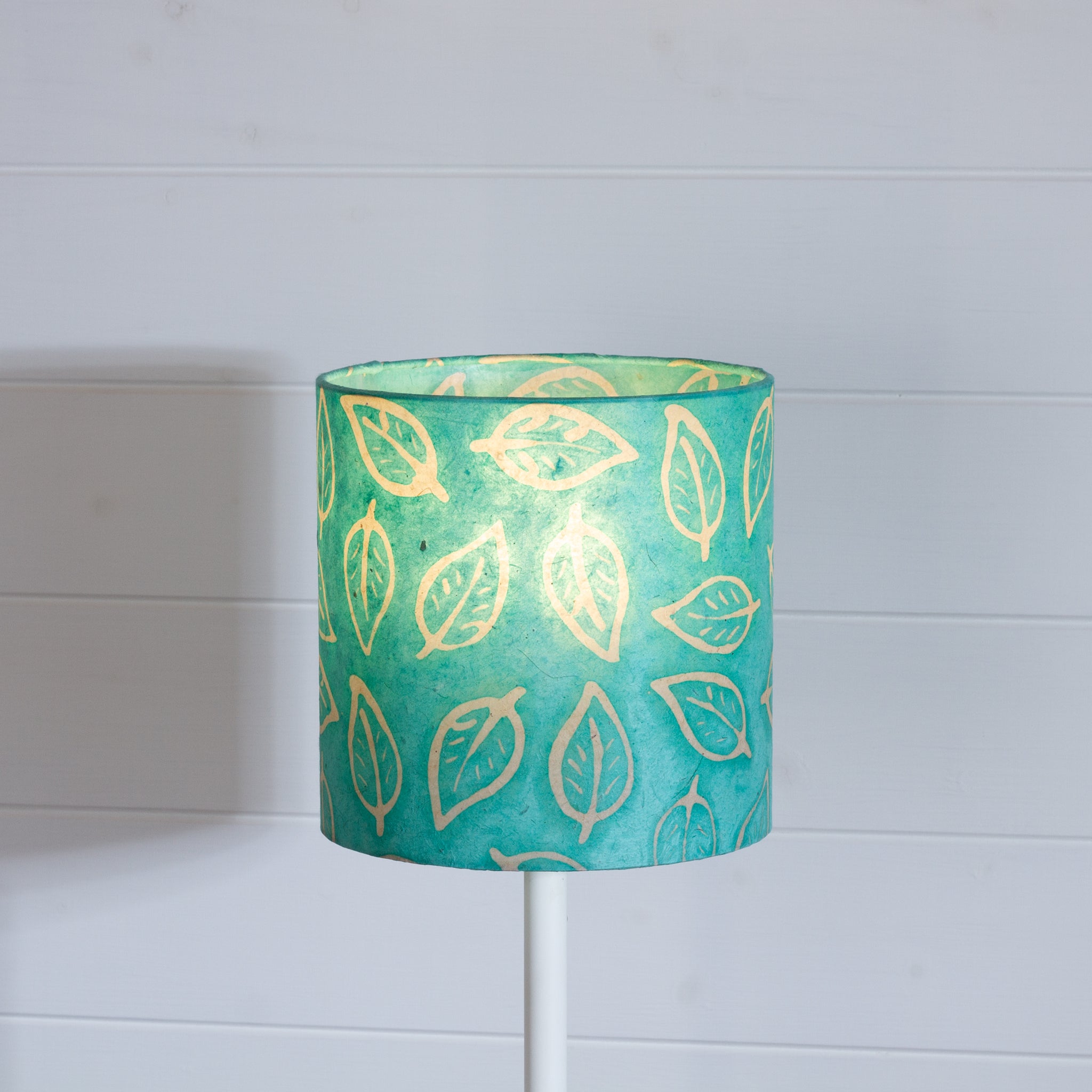 Drum Lamp Shade B138 Batik Leaf Sea Foam, 20cm(d) x 20cm(h) Imbue