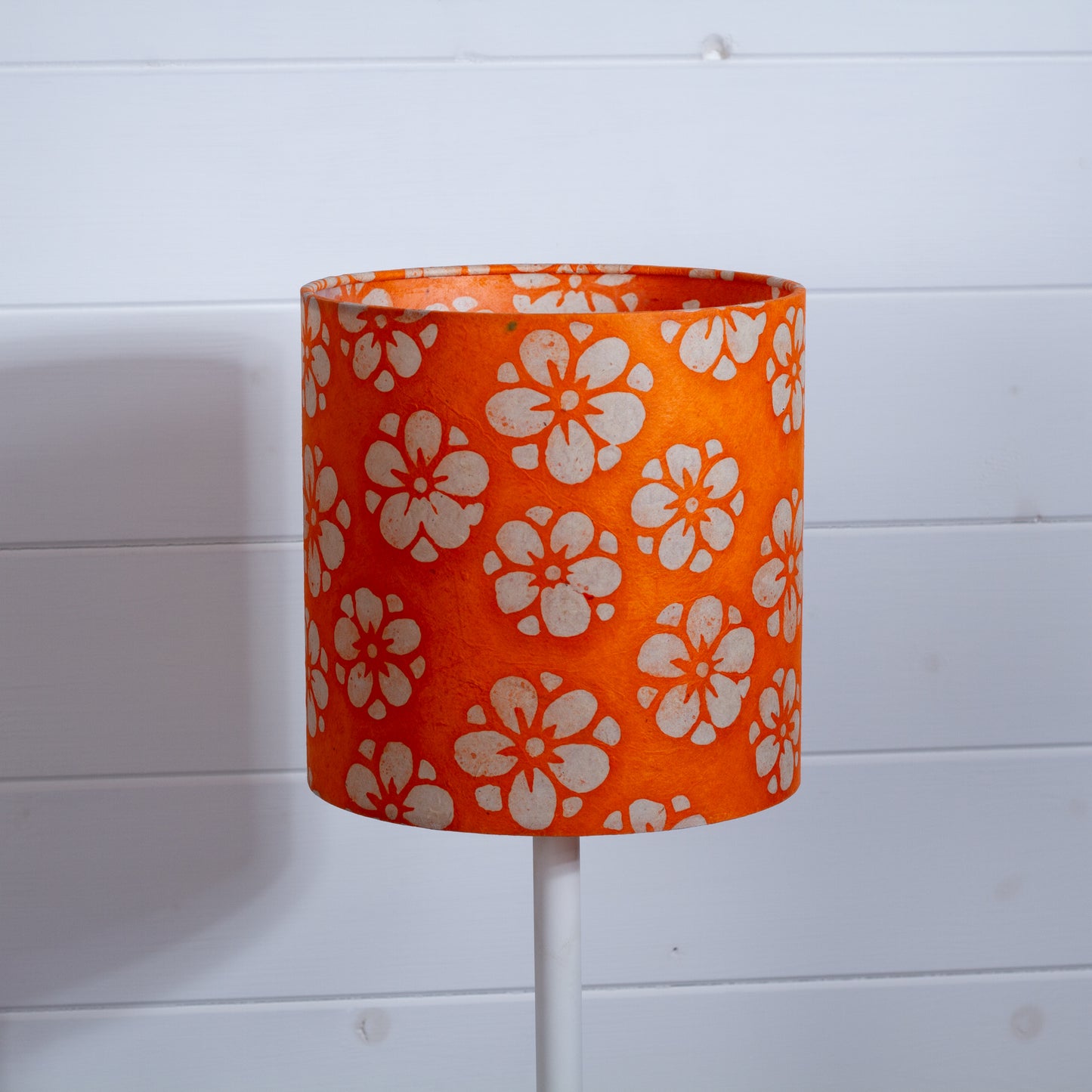 Drum Lamp Shade - P94 - Batik Star Flower on Orange, 20cm(d) x 20cm(h)