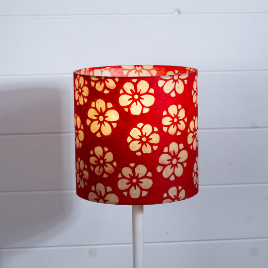 Drum Lamp Shade - P76 - Batik Star Flower Red, 20cm(d) x 20cm(h)