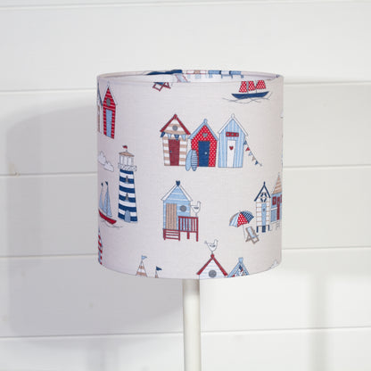 Drum Lamp Shade - F130 ~ Beach Huts, 20cm(d) x 20cm(h)