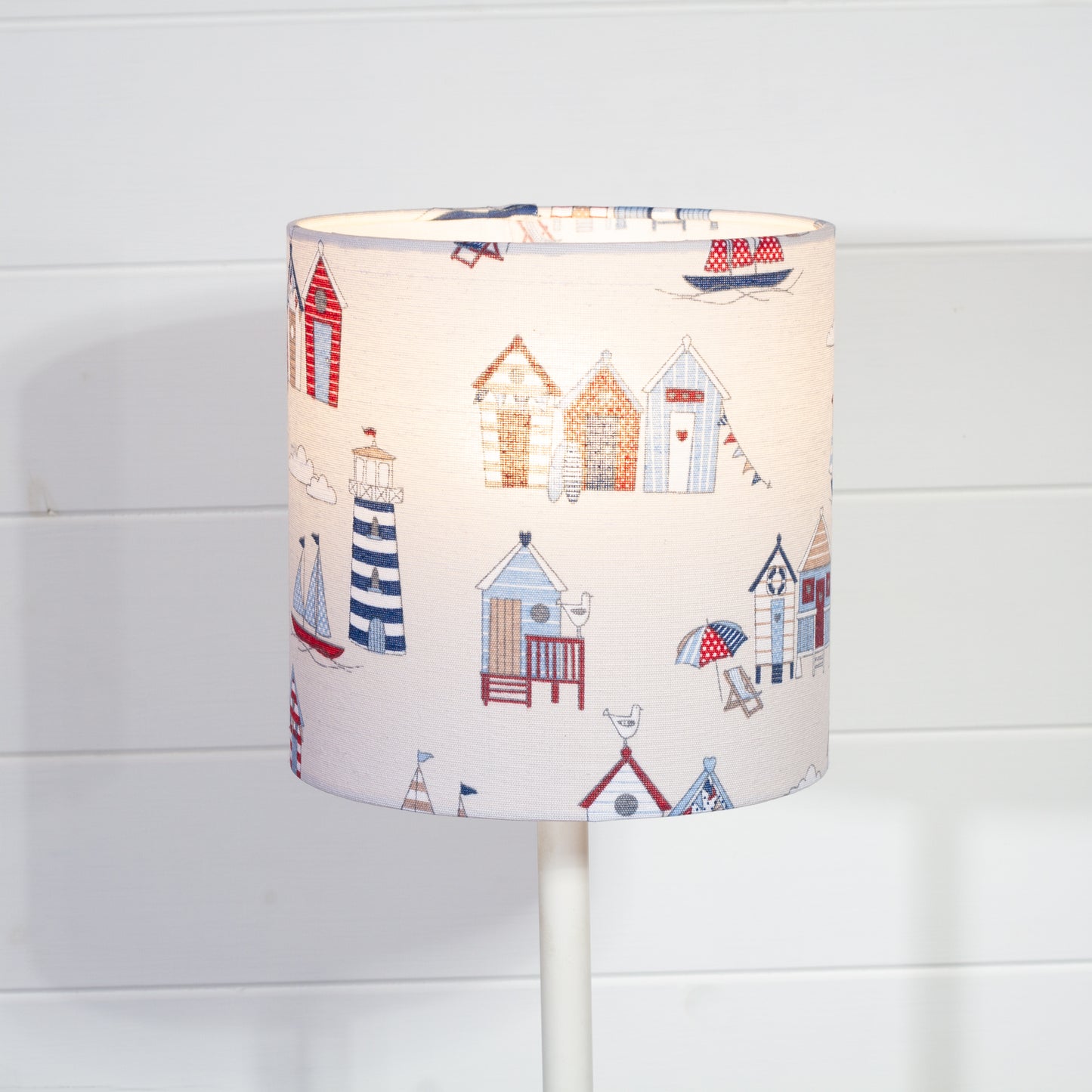 Drum Lamp Shade - F130 ~ Beach Huts, 20cm(d) x 20cm(h)