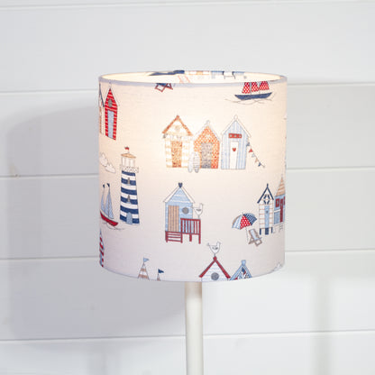 Drum Lamp Shade - F130 ~ Beach Huts, 20cm(d) x 20cm(h)