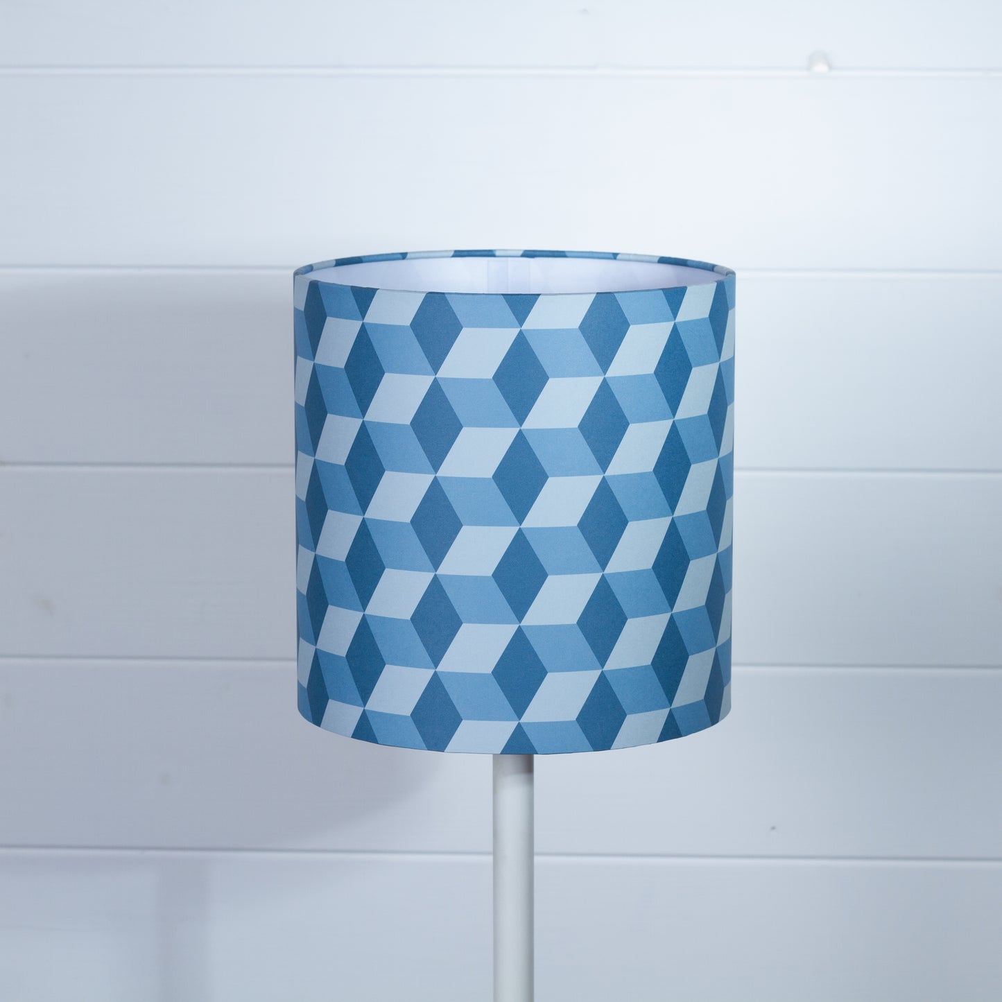Cubes Geometric Print Drum Lamp Shade 20cm(d) x 20cm(h) ~ Blue
