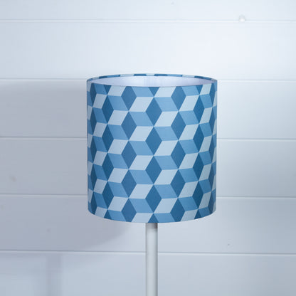 Cubes Geometric Print Drum Lamp Shade 20cm(d) x 20cm(h) ~ Blue