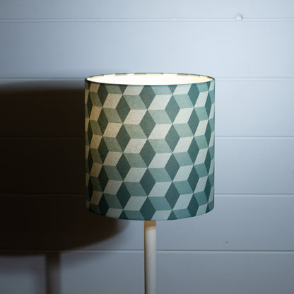 Cubes Geometric Print Drum Lamp Shade 20cm(d) x 20cm(h) ~ Green