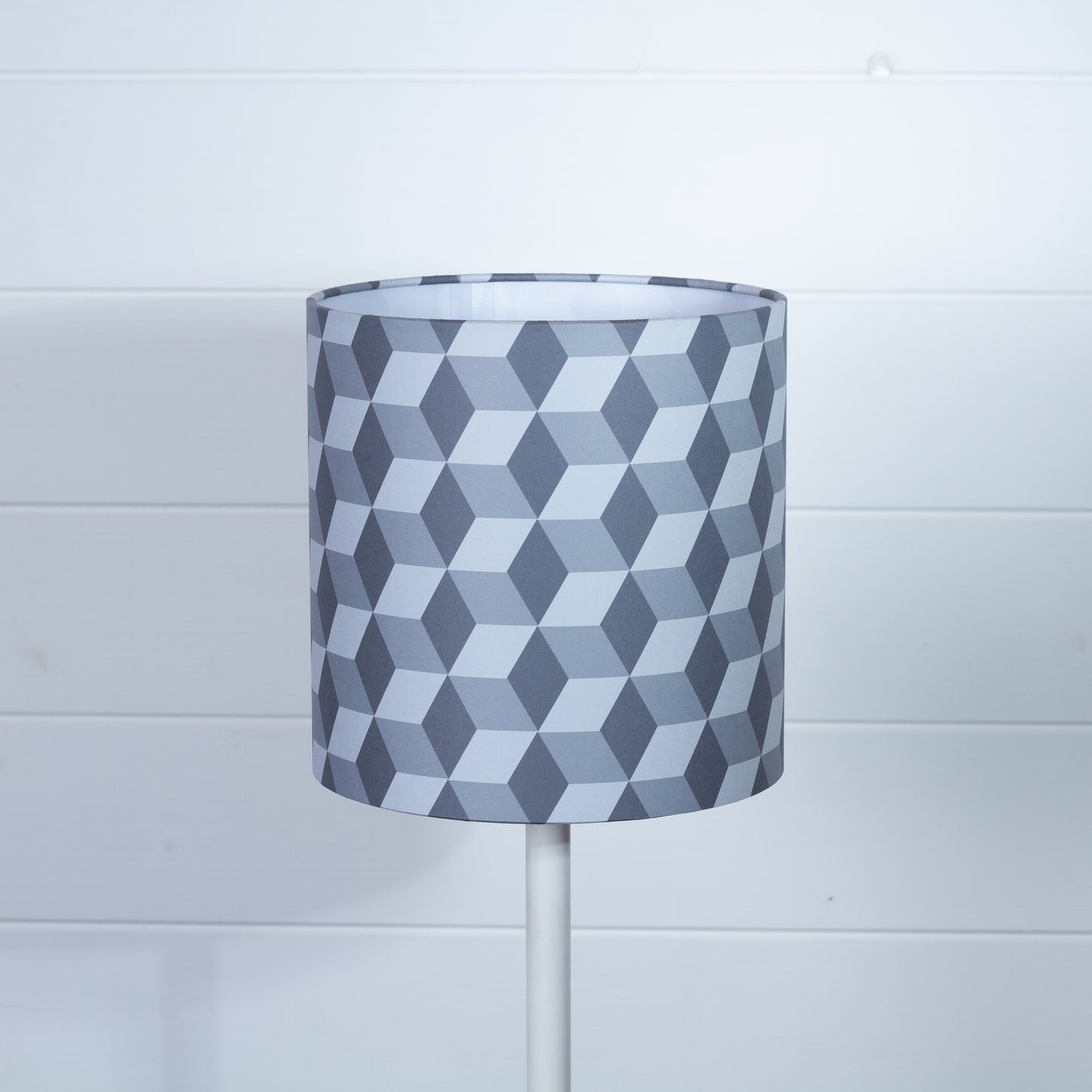 Cubes Geometric Print Drum Lamp Shade 20cm(d) x 20cm(h) ~ Grey