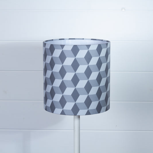 Cubes Geometric Print Drum Lamp Shade 20cm(d) x 20cm(h) ~ Grey