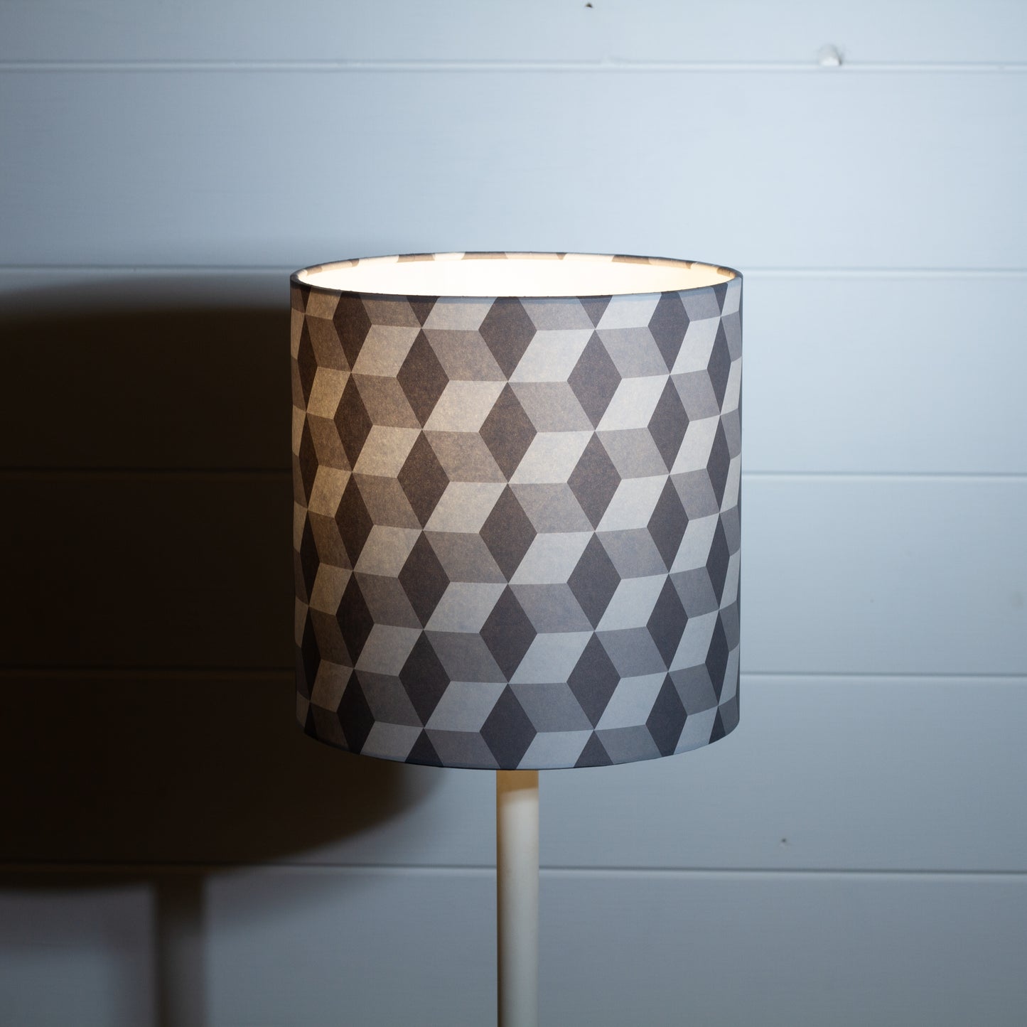 Cubes Geometric Print Drum Lamp Shade 20cm(d) x 20cm(h) ~ Grey