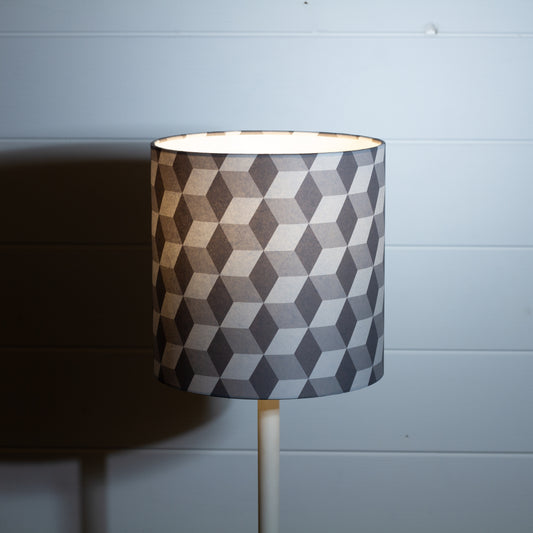 Cubes Geometric Print Drum Lamp Shade 20cm(d) x 20cm(h) ~ Grey