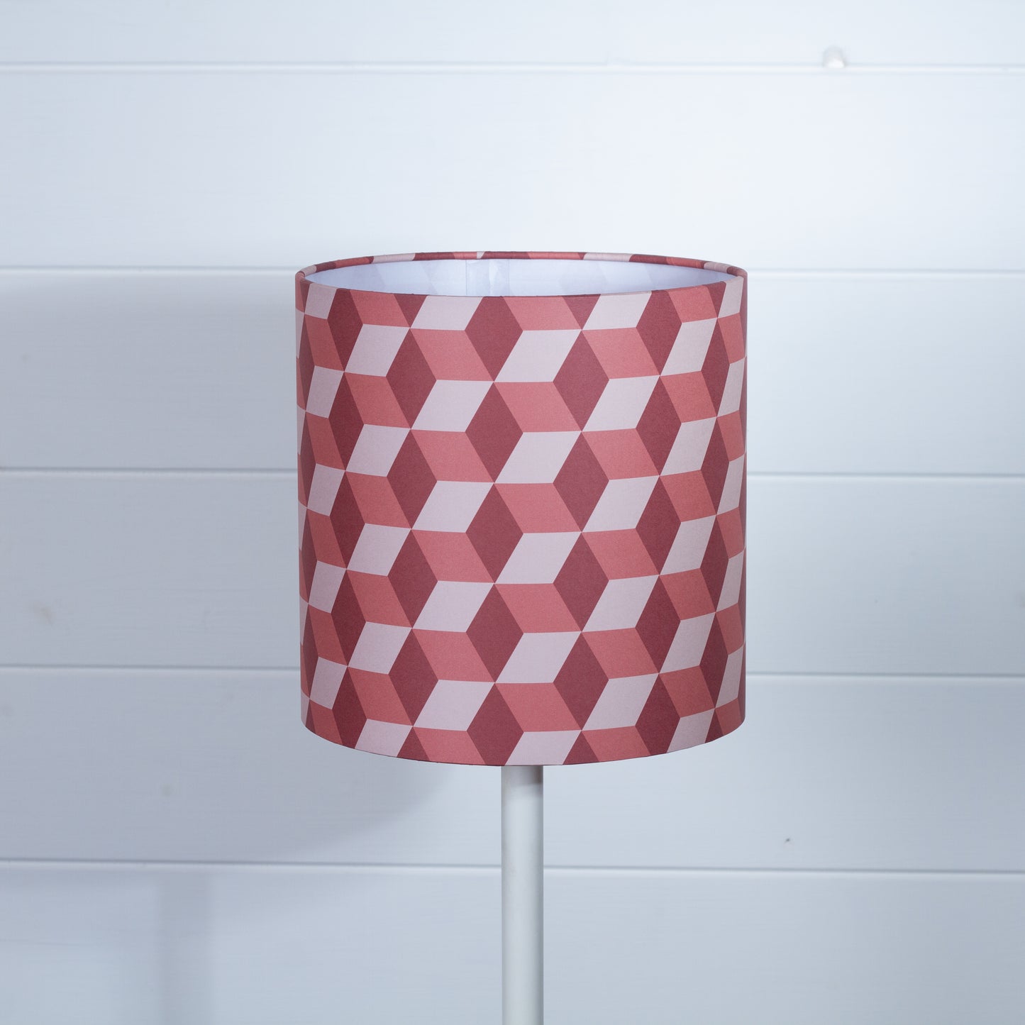 Cubes Geometric Print Drum Lamp Shade 20cm(d) x 20cm(h) ~ Red