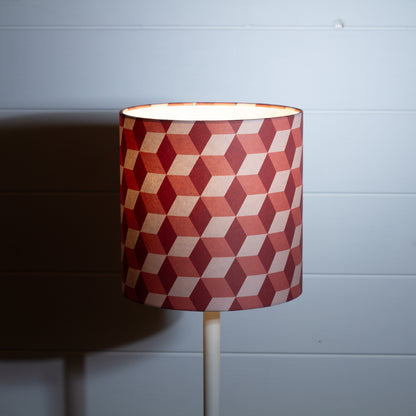 Cubes Geometric Print Drum Lamp Shade 20cm(d) x 20cm(h) ~ Red