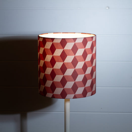 Cubes Geometric Print Drum Lamp Shade 20cm(d) x 20cm(h) ~ Red