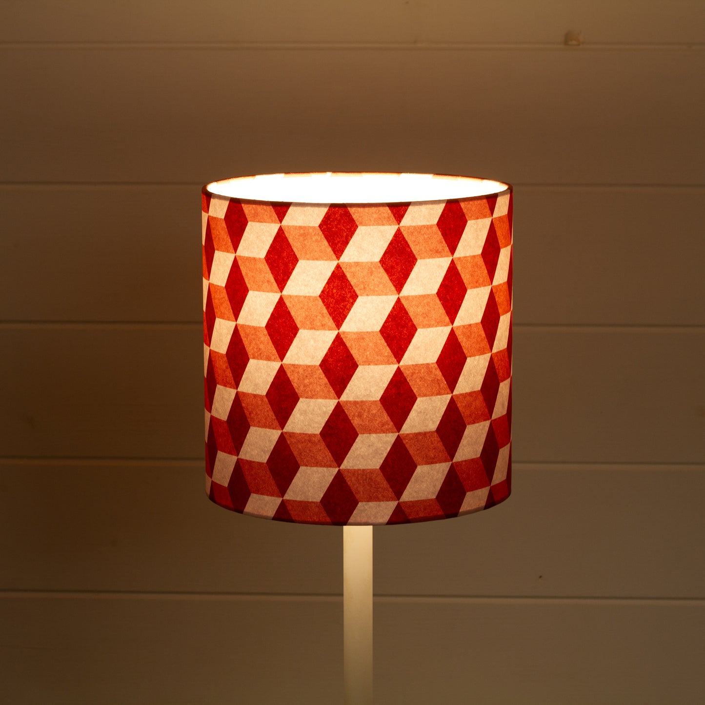 Cubes Geometric Print Drum Lamp Shade 20cm(d) x 20cm(h) ~ Red