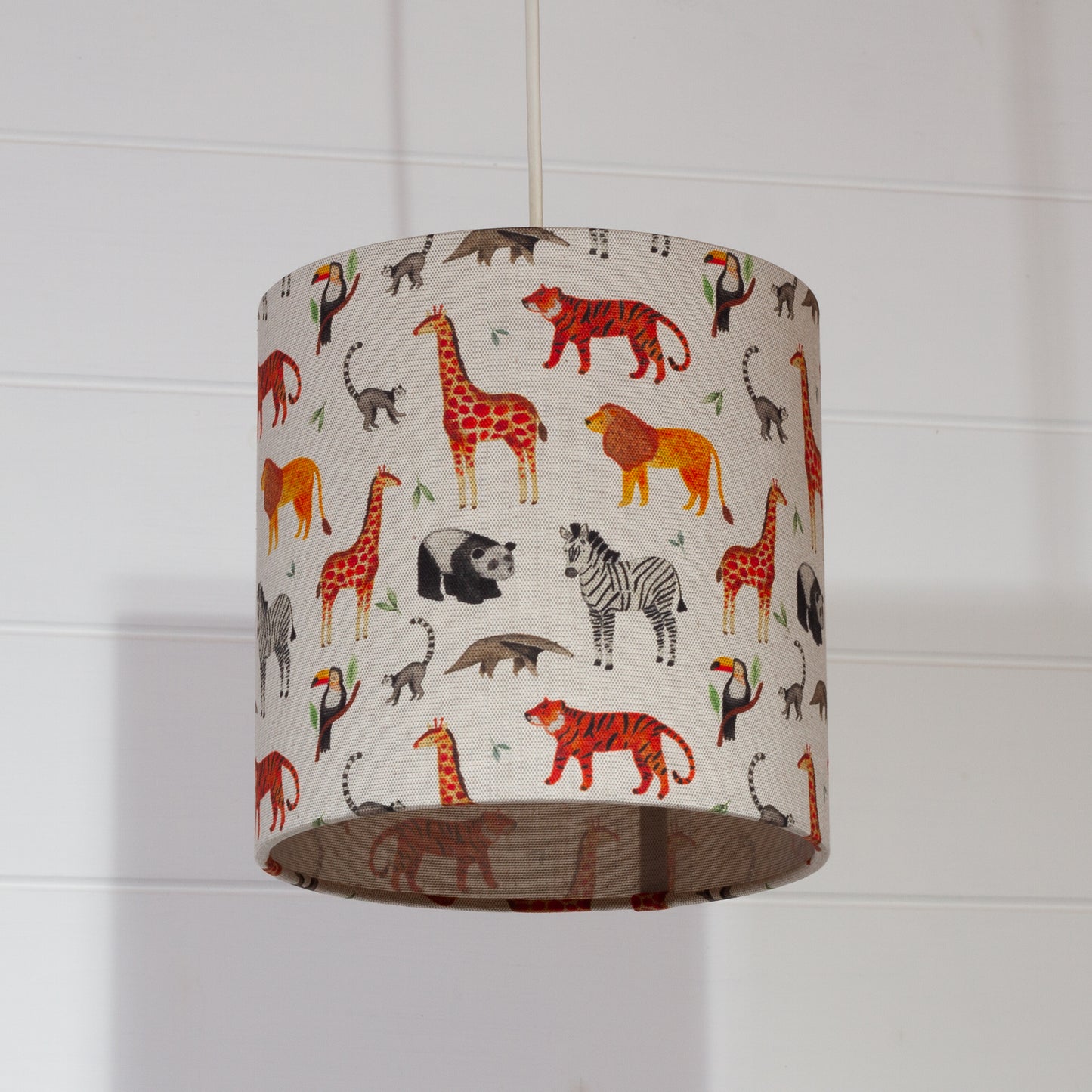 Drum Lamp Shade - F100 ~ Zoo Animals Fabric, 20cm(d) x 20cm(h)