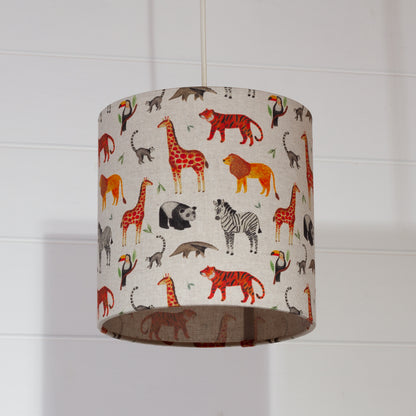 Drum Lamp Shade - F100 ~ Zoo Animals Fabric, 20cm(d) x 20cm(h)