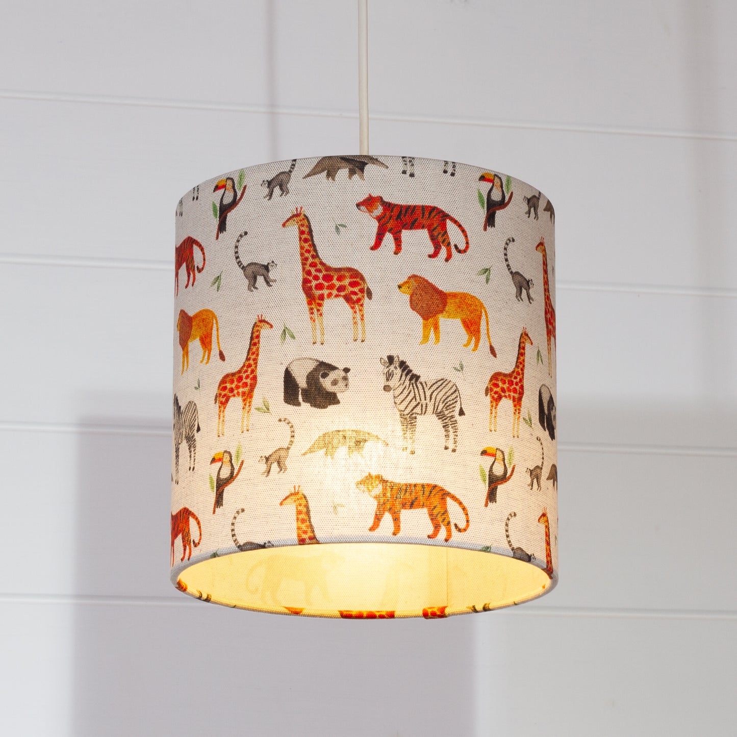 Drum Lamp Shade - F100 ~ Zoo Animals Fabric, 20cm(d) x 20cm(h)