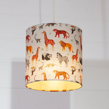 Drum Lamp Shade - F100 ~ Zoo Animals Fabric, 20cm(d) x 20cm(h)
