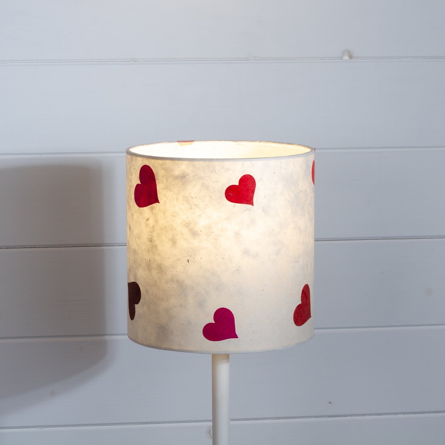 Drum Lamp Shade - P82 ~ Hearts on Lokta Paper, 20cm(d) x 20cm(h)