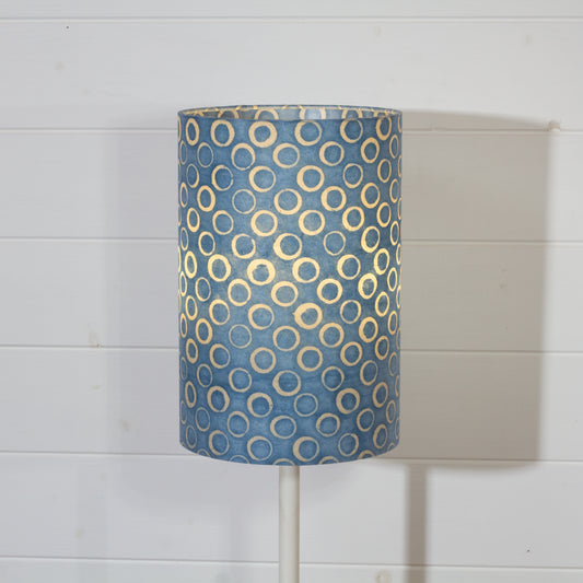 Drum Lamp Shade - P72 - Batik Blue Circles, 20cm(d) x 30cm(h)
