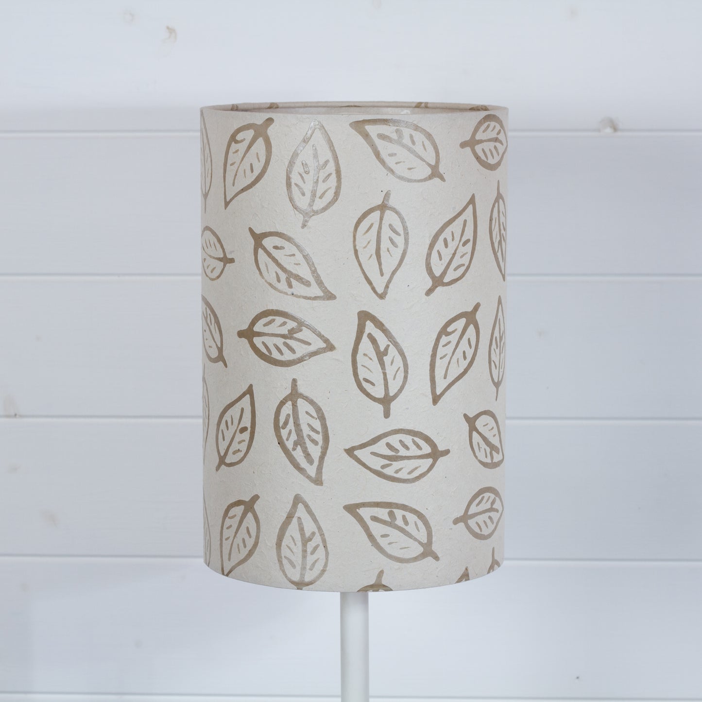 Drum Lamp Shade - P28 - Batik Leaf on Natural, 20cm(d) x 30cm(h)