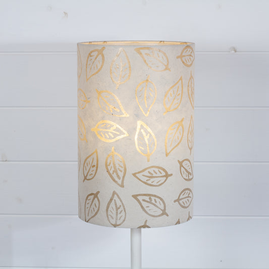 Drum Lamp Shade - P28 - Batik Leaf on Natural, 20cm(d) x 30cm(h)