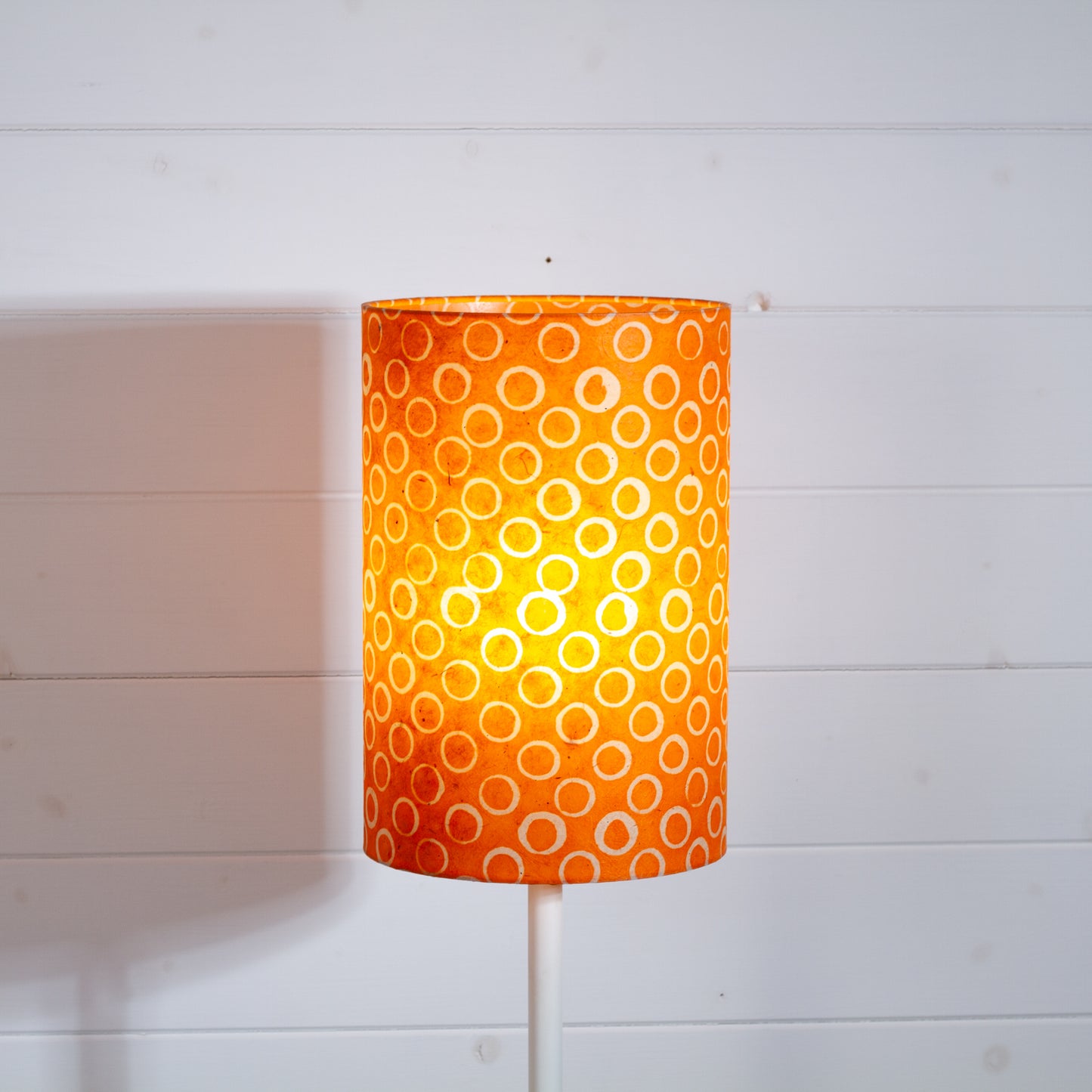 Drum Lamp Shade - P03 - Batik Orange Circles, 20cm(d) x 30cm(h)