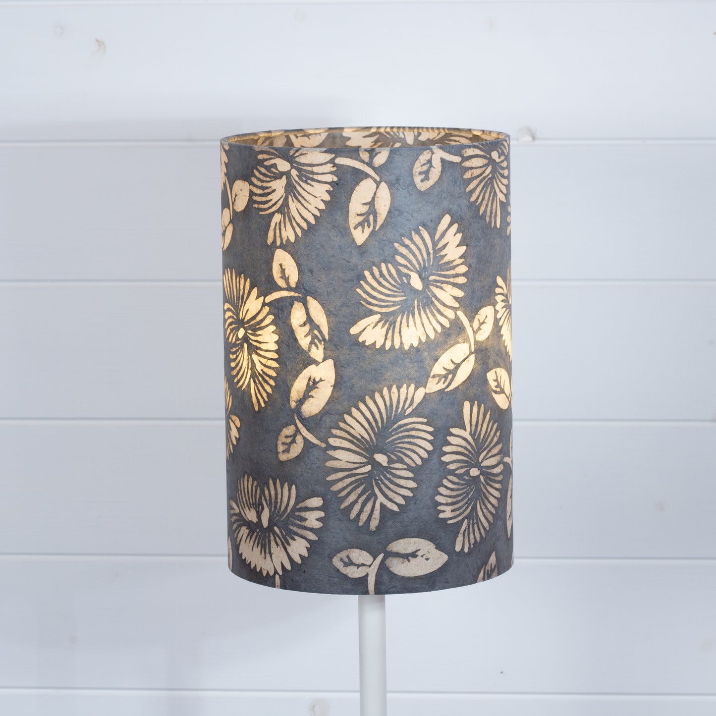 Drum Lamp Shade - B119 Batik Peony Grey, 20cm(d) x 30cm(h)