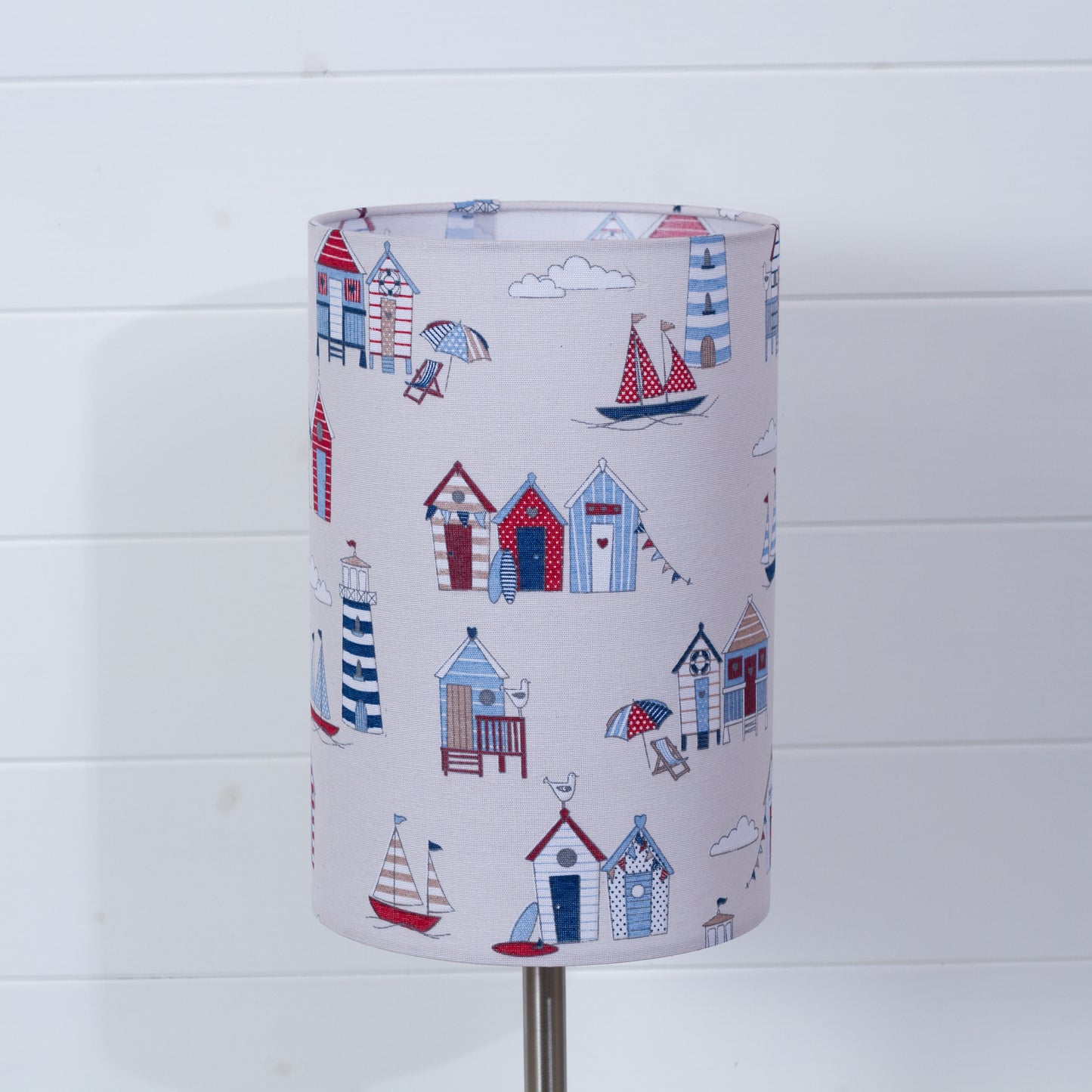 Drum Lamp Shade - F130 Beach Huts Fabric, 20cm(d) x 30cm(h)