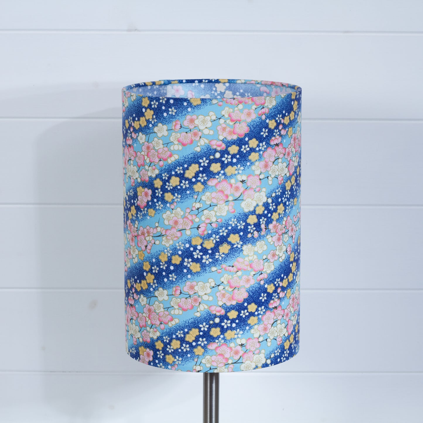 Drum Lamp Shade - F120 ~ Cherry Blossom Blues Fabric, 20cm(d) x 30cm(h)