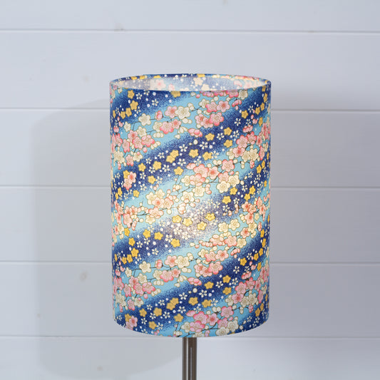 Drum Lamp Shade - F120 ~ Cherry Blossom Blues Fabric, 20cm(d) x 30cm(h)