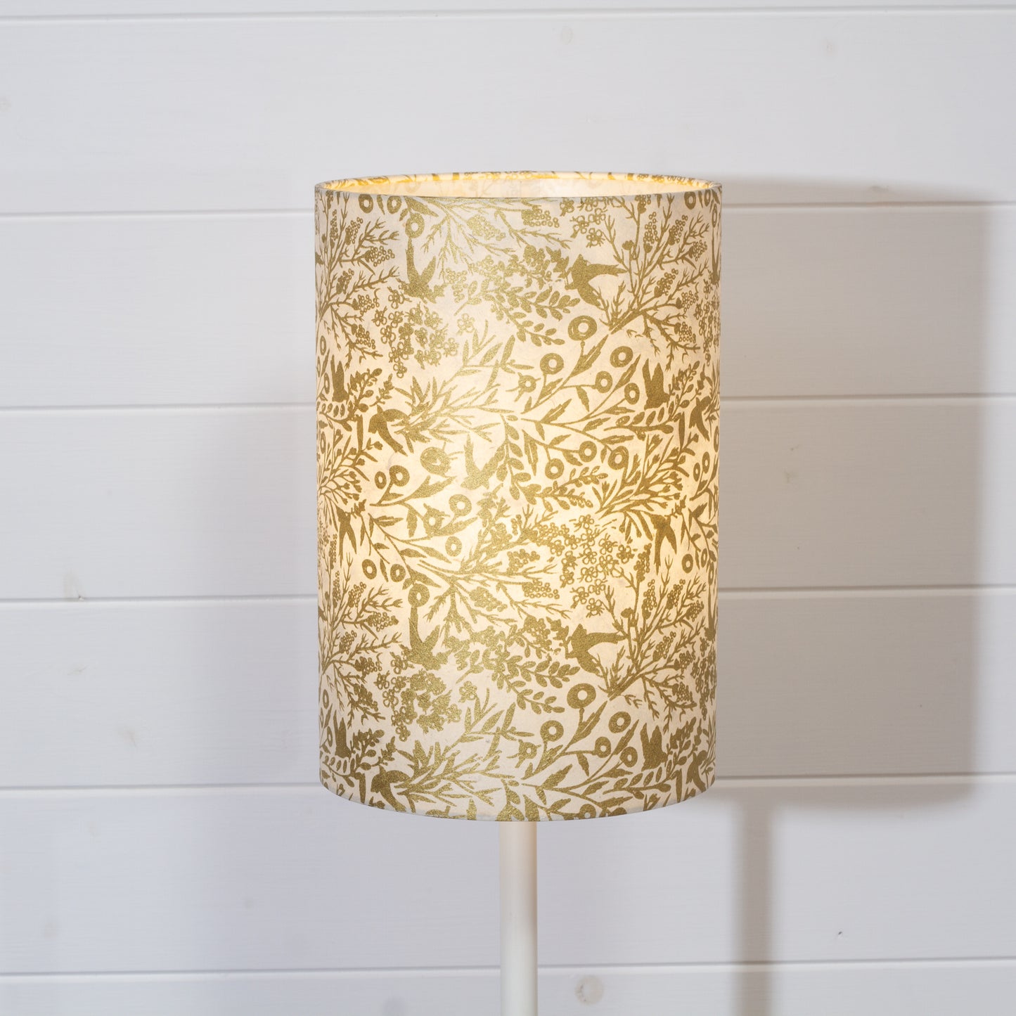 Drum Lamp Shade - B135 ~ Gold Birds, 20cm(d) x 30cm(h)