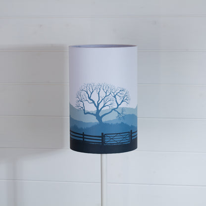 Drum Lamp Shade - Landscape Gate Blue, 20cm(d) x 30cm(h)