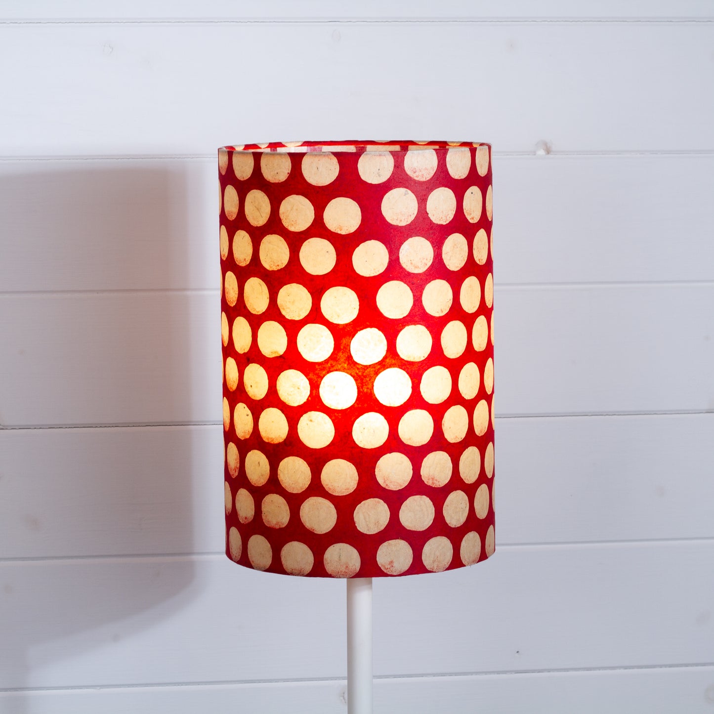 Drum Lamp Shade - P84 ~ Batik Dots on Red, 20cm(d) x 30cm(h)