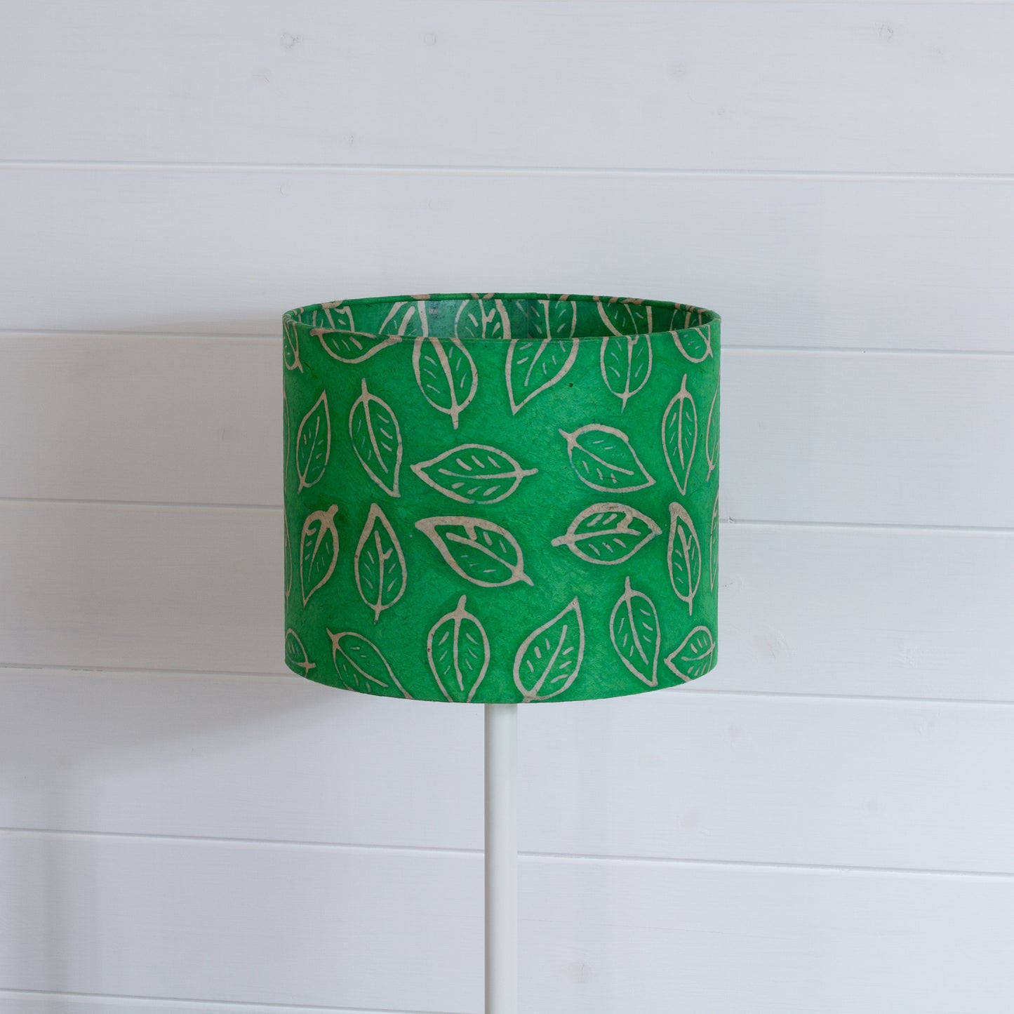 Drum Lamp Shade - B126 ~ Batik Leaf Bright Green, 25cm x 20cm
