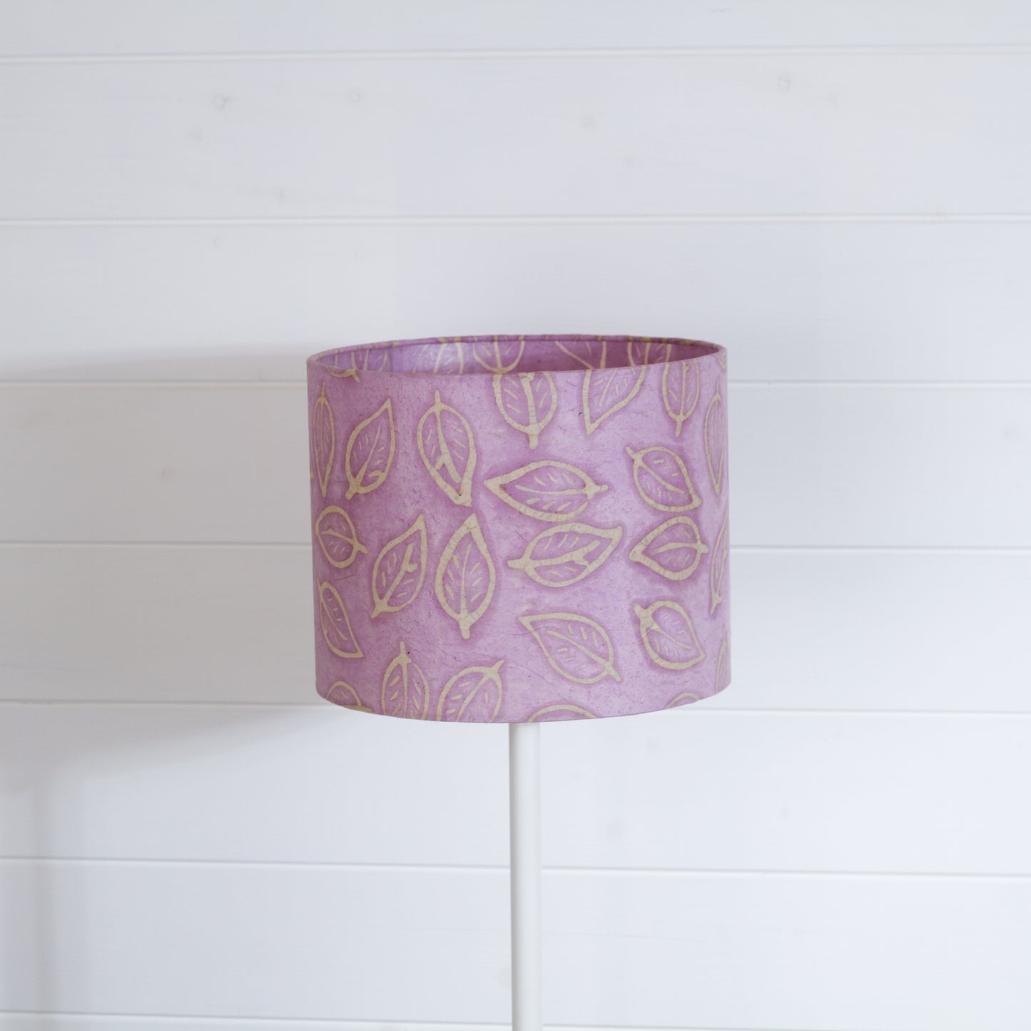 Drum Lamp Shade - P68 ~ Batik Leaf on Lilac, 25cm x 20cm