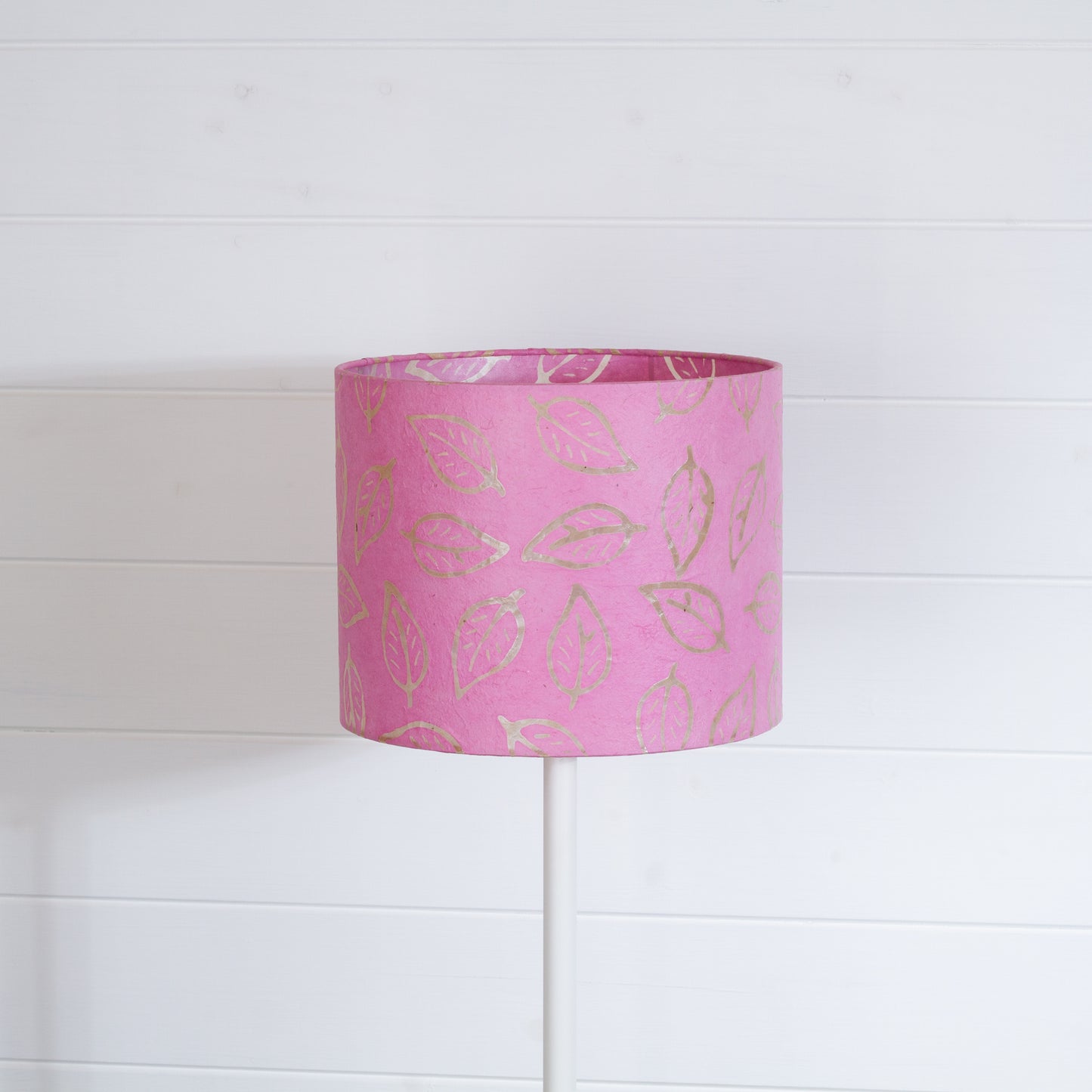Drum Lamp Shade - P67 ~ Batik Leaf on Pink, 25cm x 20cm