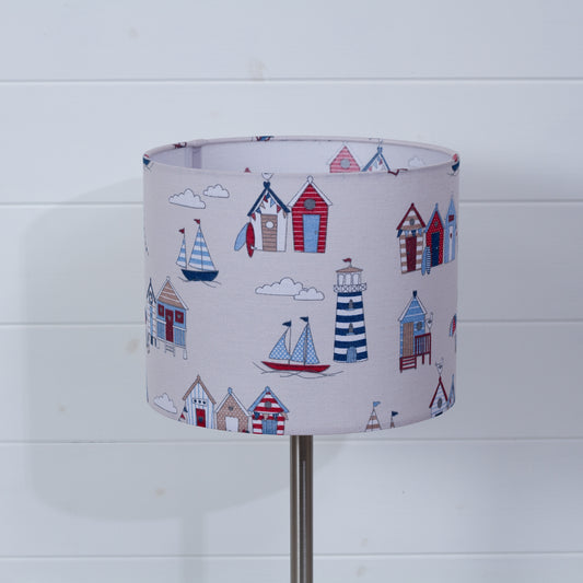 Drum Lamp Shade - F130 Beach Huts Fabric, 25cm x 20cm