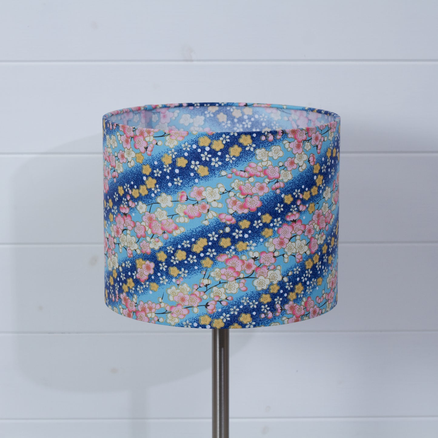 Drum Lamp Shade - F120 ~ Cherry Blossom Blues Fabric, 25cm x 20cm