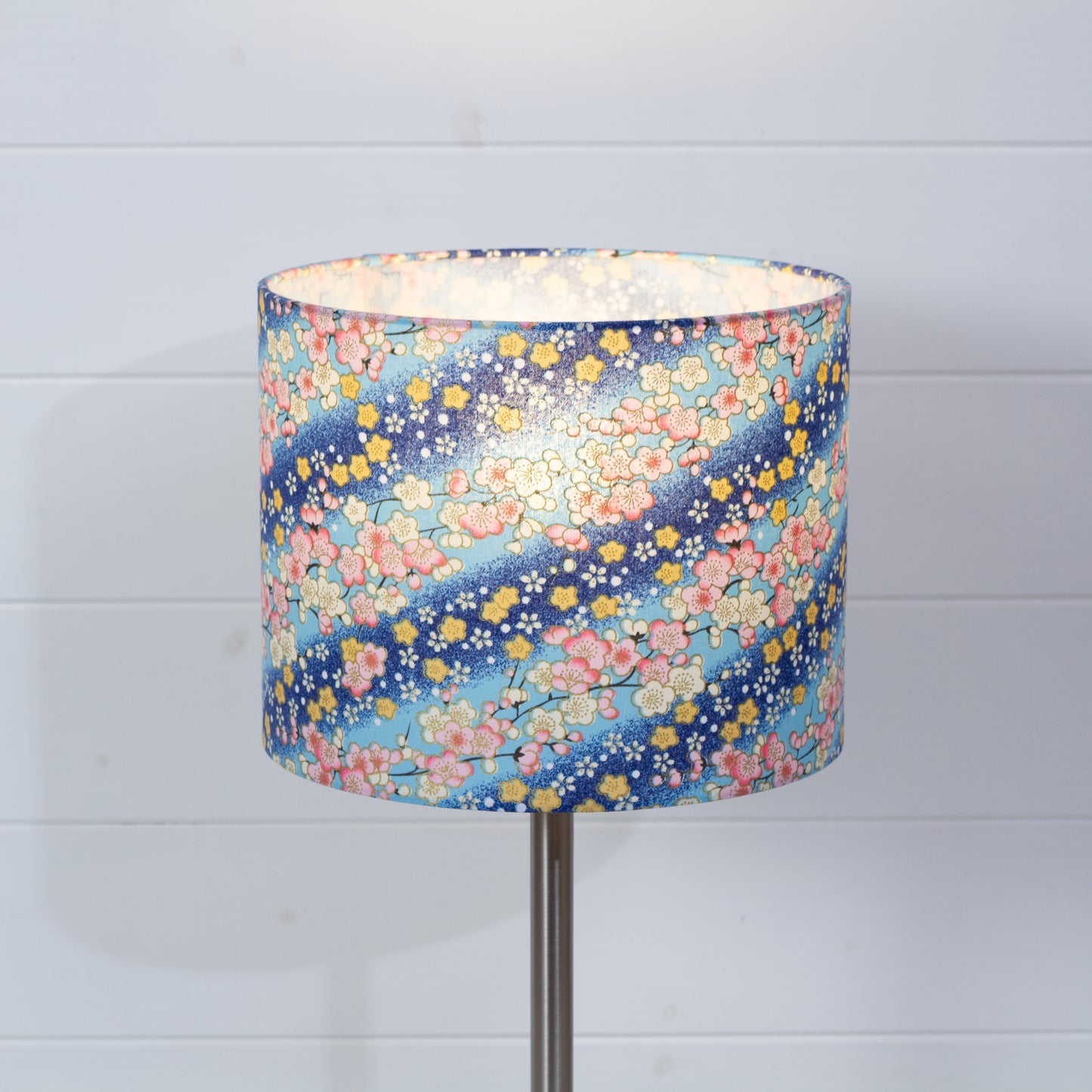 Drum Lamp Shade - F120 ~ Cherry Blossom Blues Fabric, 25cm x 20cm